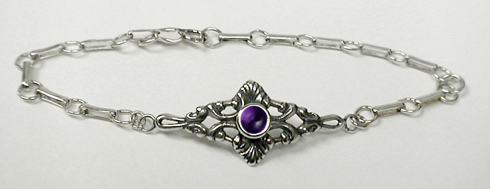 Sterling Silver Victorian Chain Bracelet with Amethyst